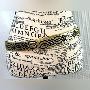 St. John Sz 16 Vintage Leather Belt Gold With Black Geometric Print